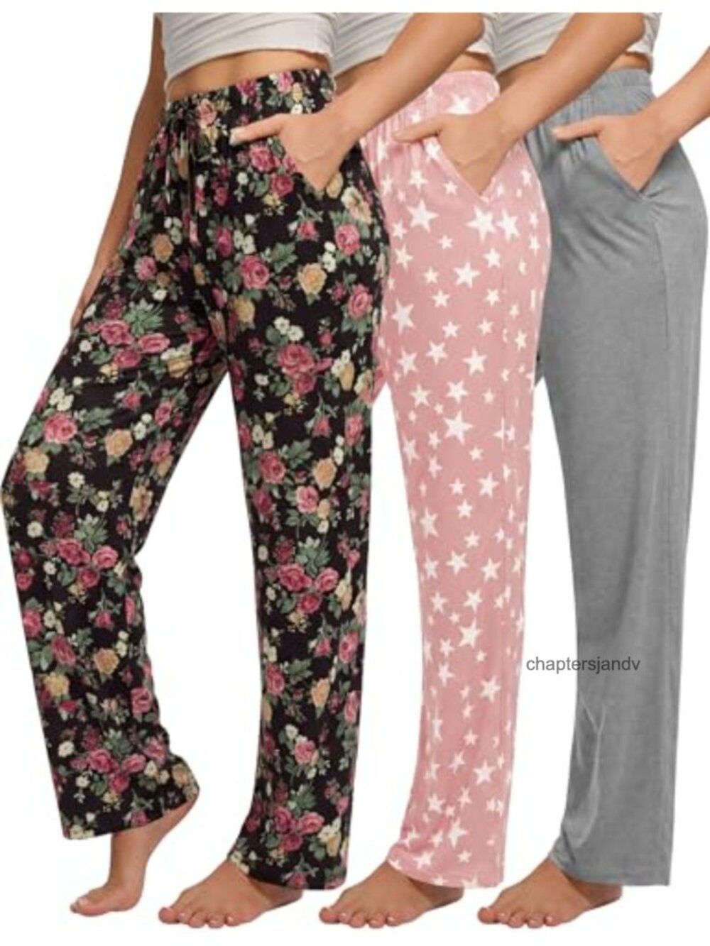 Womens 3 Pack Pajama Pants Lounge Bottoms with Pockets Soft Stretch